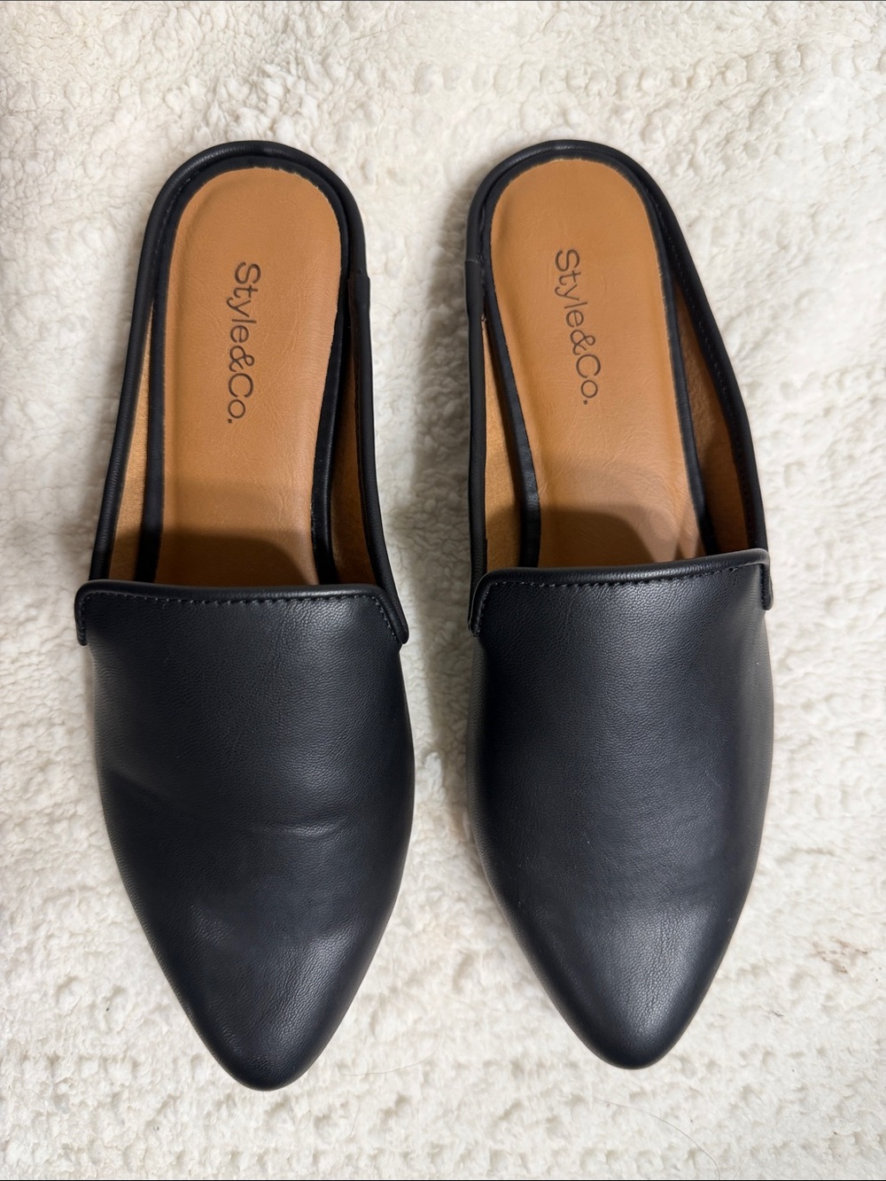 Style & Co. Black Pointed Slip-On Mules